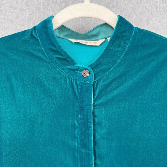 Soft Surroundings Velvet Tunic Top Blouse Size M Blue Oversized Collarless - Picture 2 of 10